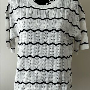 Evaless Black and White Striped Women's Top size M  NWT